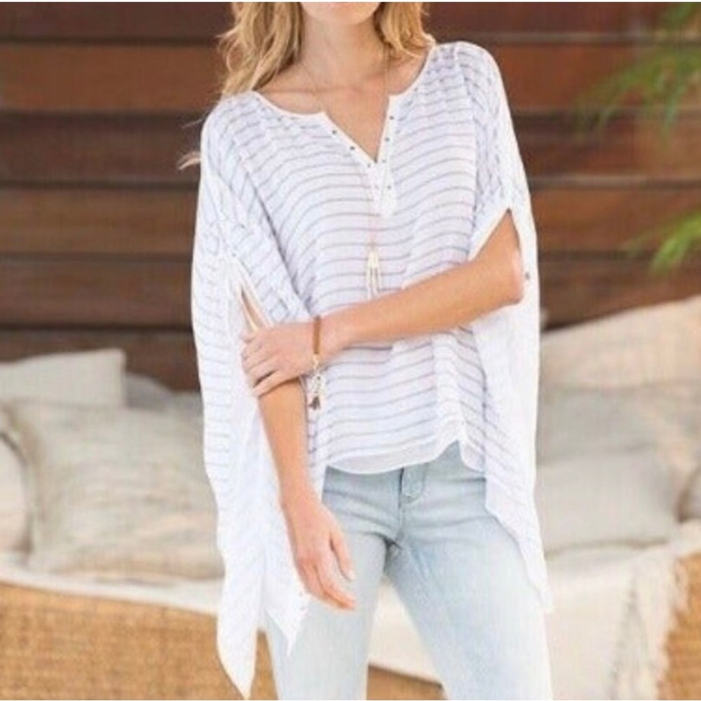 WHBM Beachwood Striped Poncho Top - Size Large